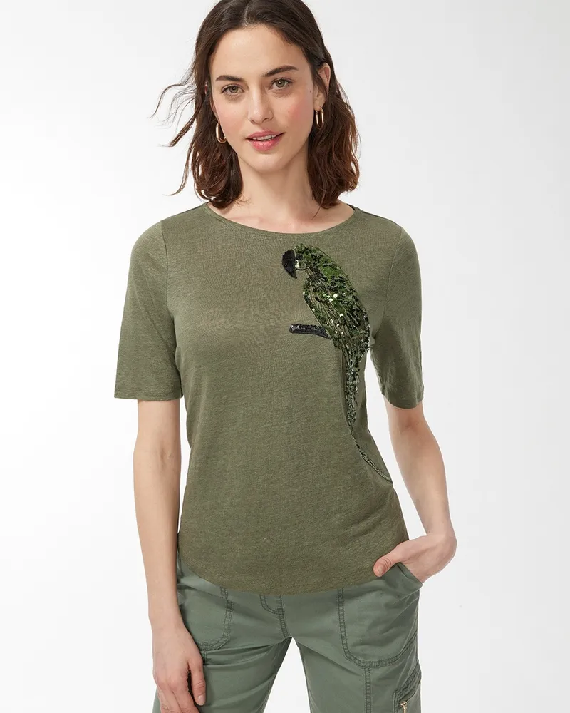 Linen Sequin Parrot Tee