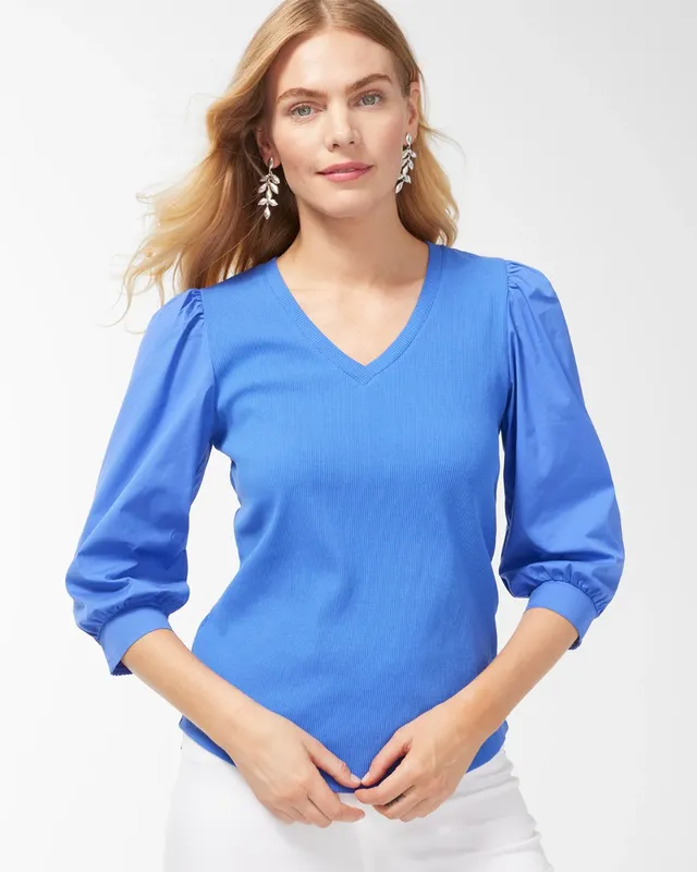 Chico's Rib Mix V-Neck Top