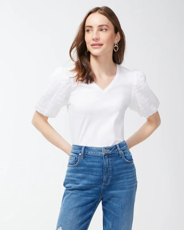 Elbow-Sleeve Split-Neck Blouse, Regular