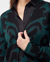 Scroll Print Lurex Cardigan Sweater