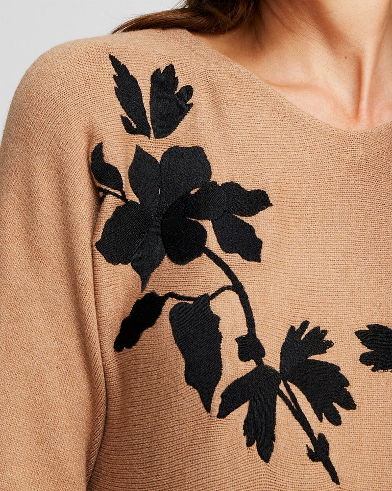 Floral Embroidered Pullover Sweater