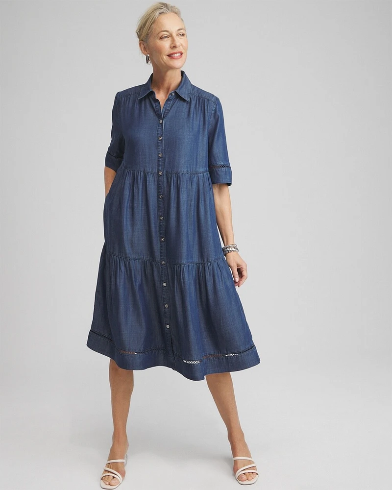 Eyelet Trim Midi Dress