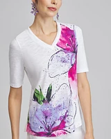 Placed Floral Elbow Sleeve A-line Tee