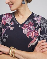 Placed Floral Elbow Sleeve A-line Tee