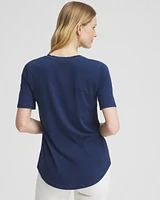 Faux Denim Notch Neck Tee