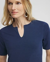 Faux Denim Notch Neck Tee