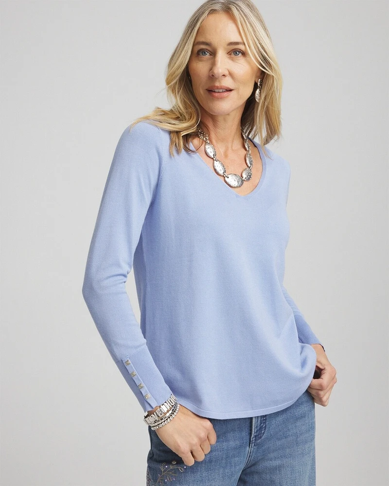 Button Detail V-neck Pullover Sweater