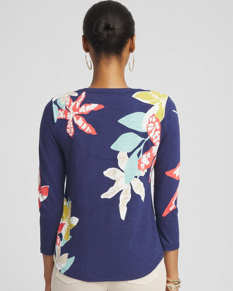 Floral V-neck 3/4 Sleeve Tee