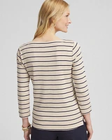 Stripe 3/4 Sleeve Bateau Neck Tee