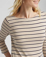 Stripe 3/4 Sleeve Bateau Neck Tee