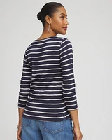 Stripe 3/4 Sleeve Bateau Neck Tee