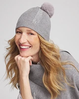 Rhinestone Cashmere Blend Pom Pom Hat