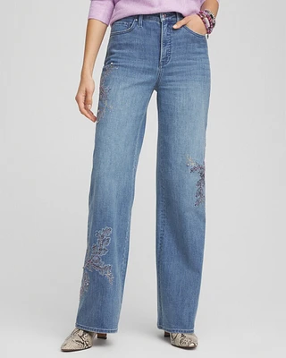 Embellished High Rise Wide Leg Jeans