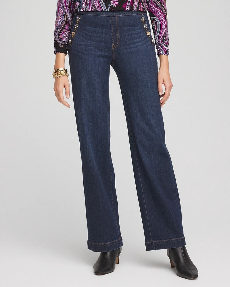 Embellished Wide Leg Pull On Jeans