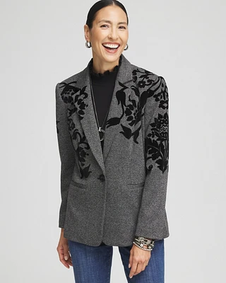 Flocked Floral Knit Blazer