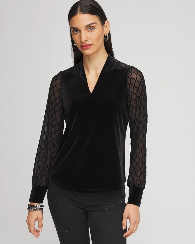 Velvet V-neck Long Sleeve Top