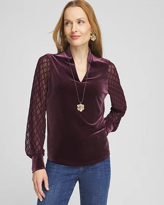 Velvet V-neck Long Sleeve Top