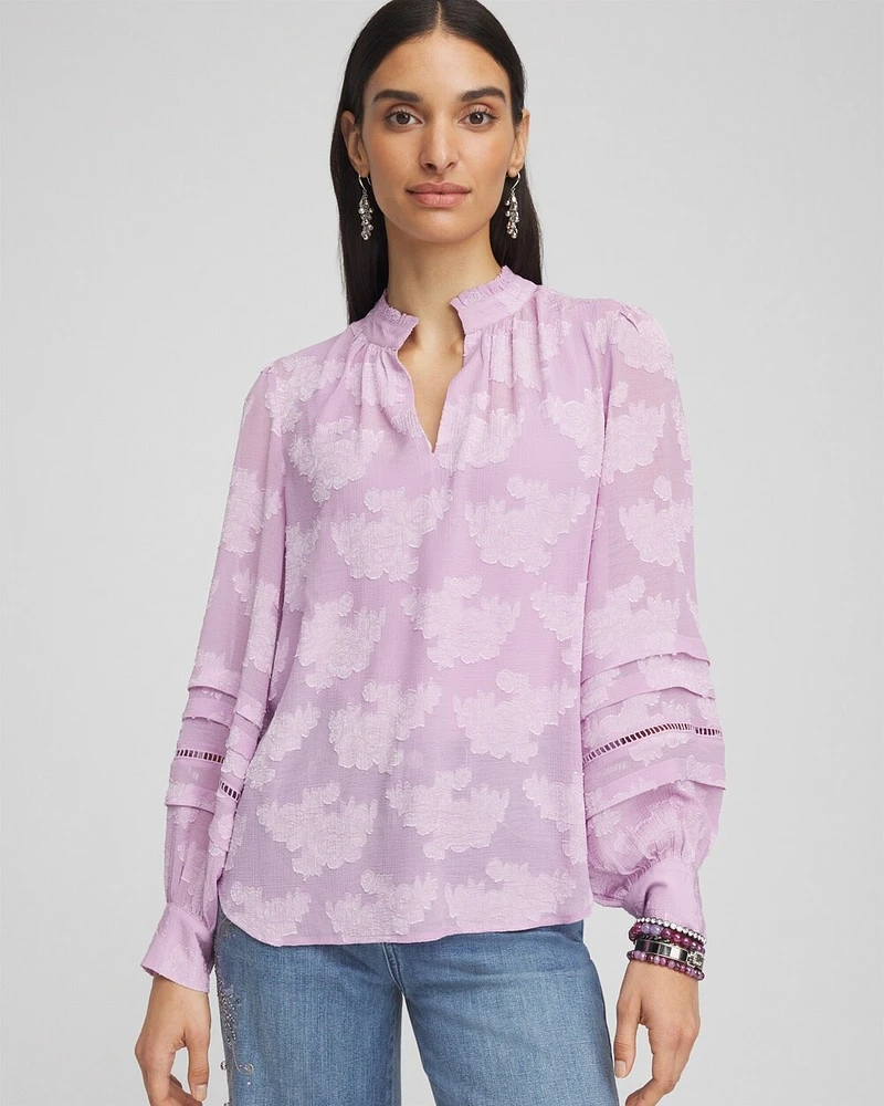 Textured Jacquard V-Neck Blouse