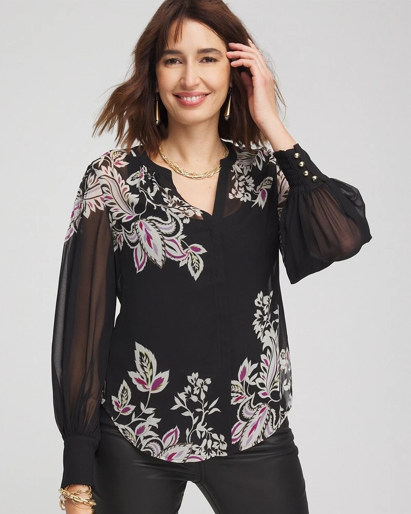 Floral Pintuck Sleeve Blouse