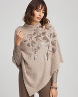 Mock Neck Floral Sequin Poncho