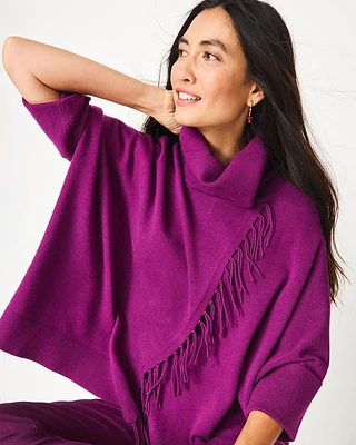 Cowl Neck Fringe Cashmere Blend Poncho