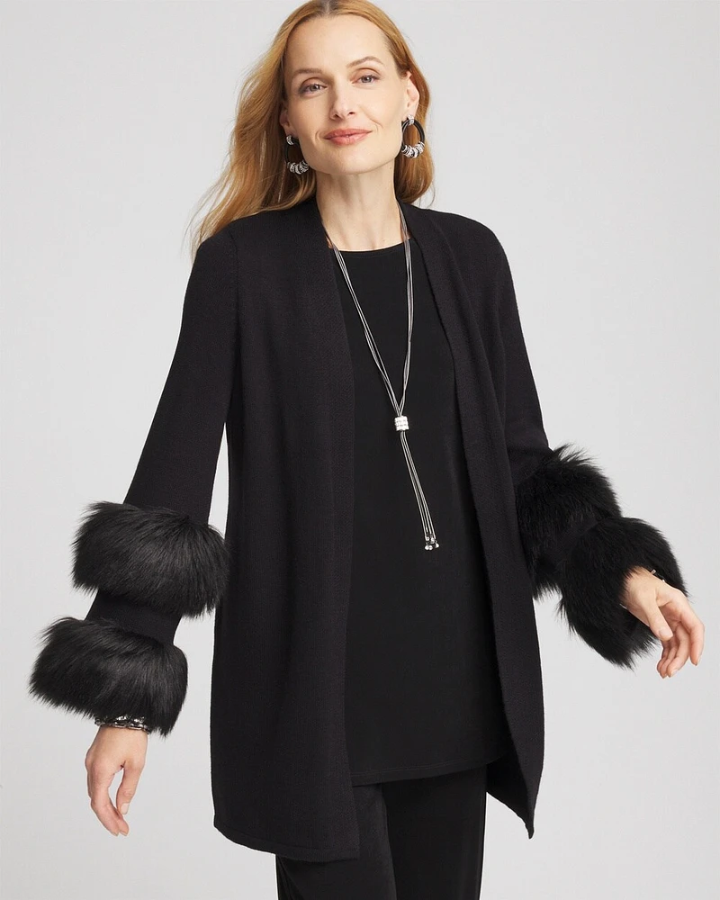 Travelers\u2122 Collection Faux Fur Cuff Cardigan