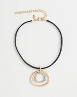 Pav\u00E9 Pendant Faux Leather Necklace