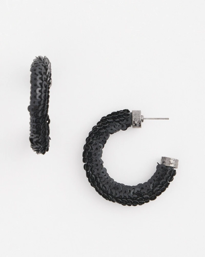 No Droop\u2122 Black Sequin Huggie Earrings