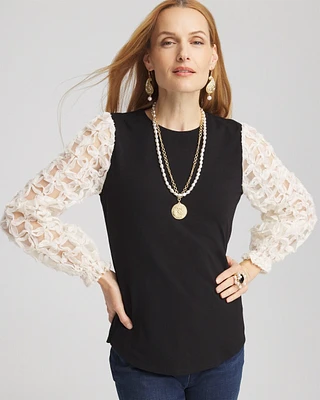 Applique Mesh Sleeve Top