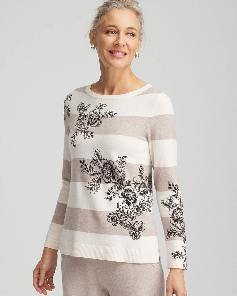 Zenergy\u00AE Luxe Cashmere Blend Floral Stripe Sweater