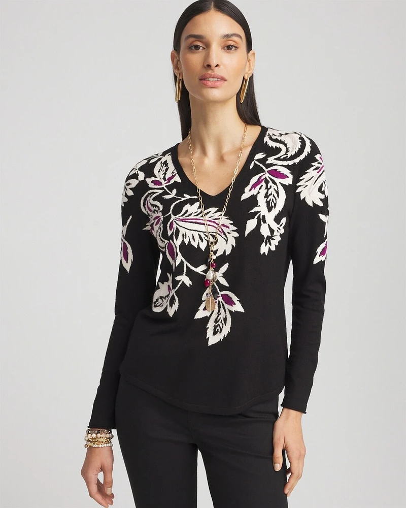 Floral Intarsia Pullover Sweater