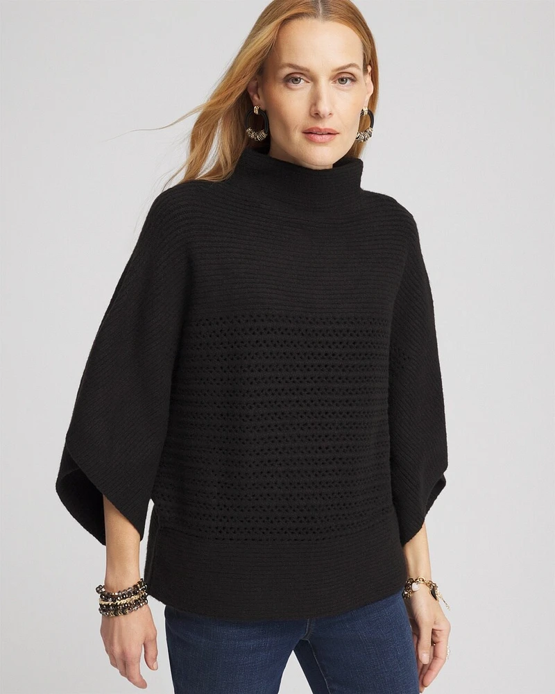 Mock Neck Dolman Sleeve Sweater Poncho