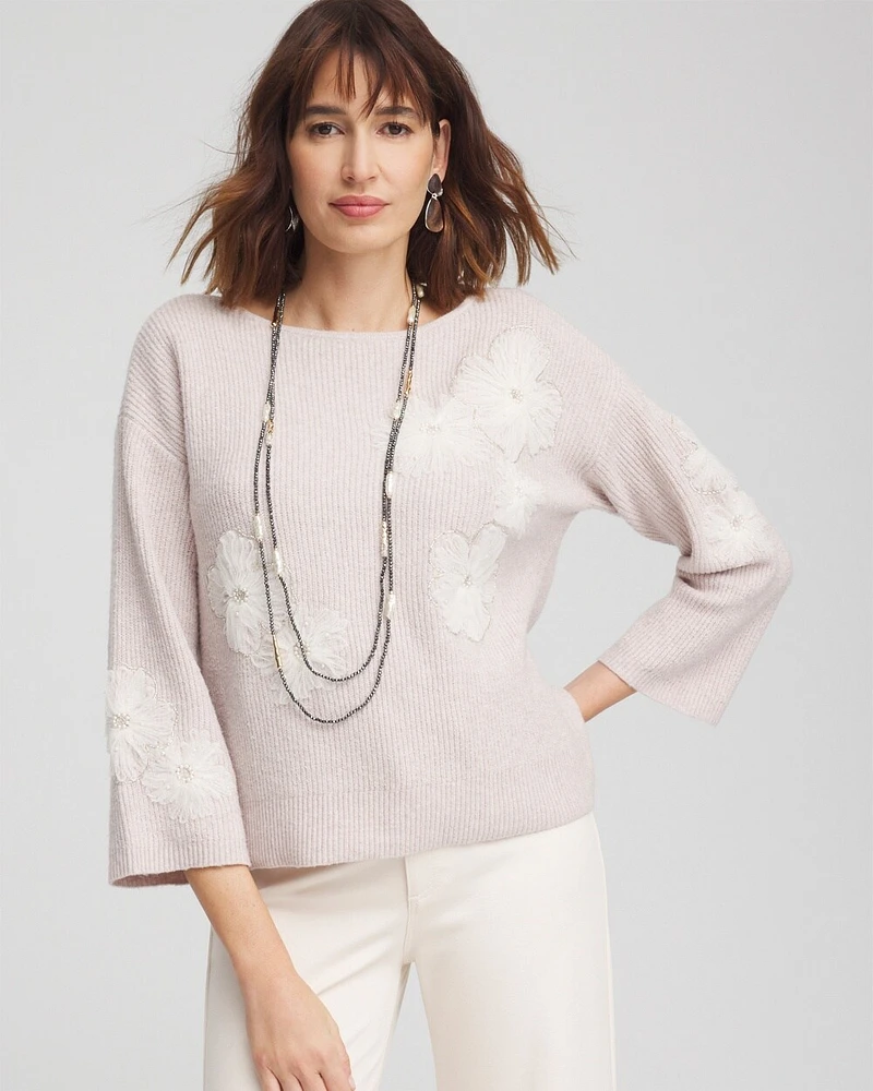 Tulle Floral Pullover Sweater