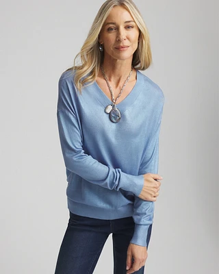 Foil V-Neck Relaxed Pullover Sweater