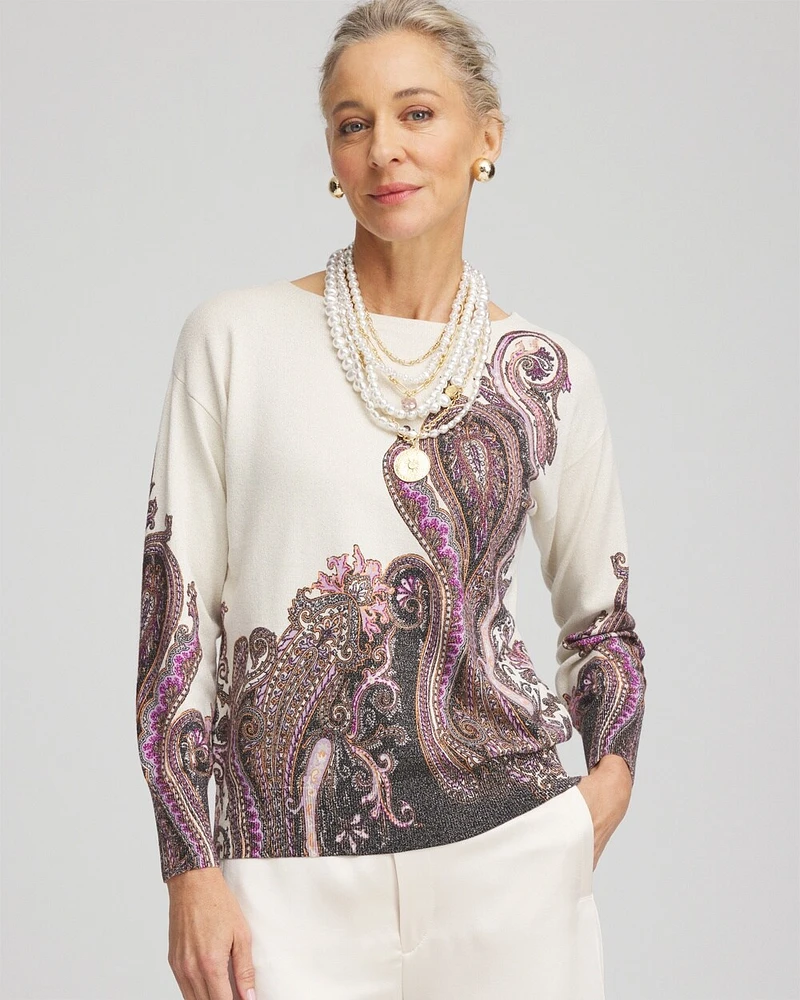 Metallic Paisley Pullover Sweater