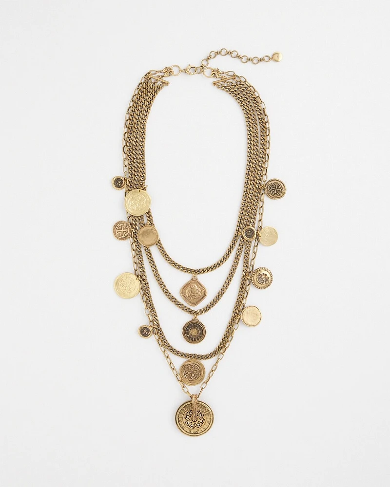 Multi Strand Coin Charm Necklace