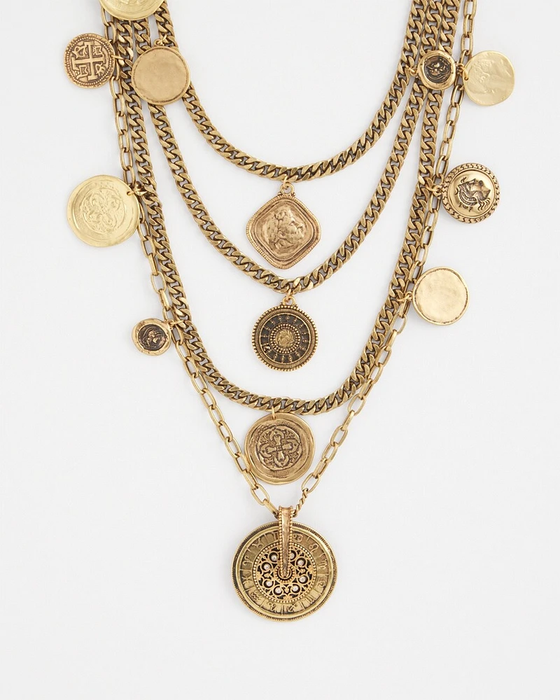 Multi Strand Coin Charm Necklace