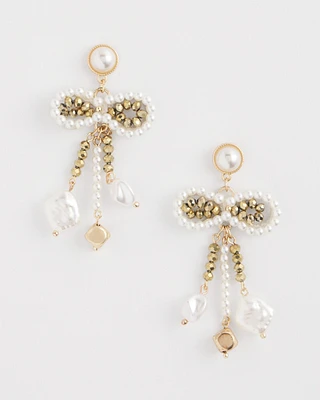 No Droop\u2122 Faux Pearl Bow Drop Earrings