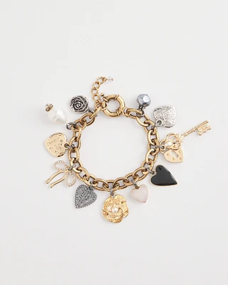 Mixed-Metal Heart Charm Bracelet