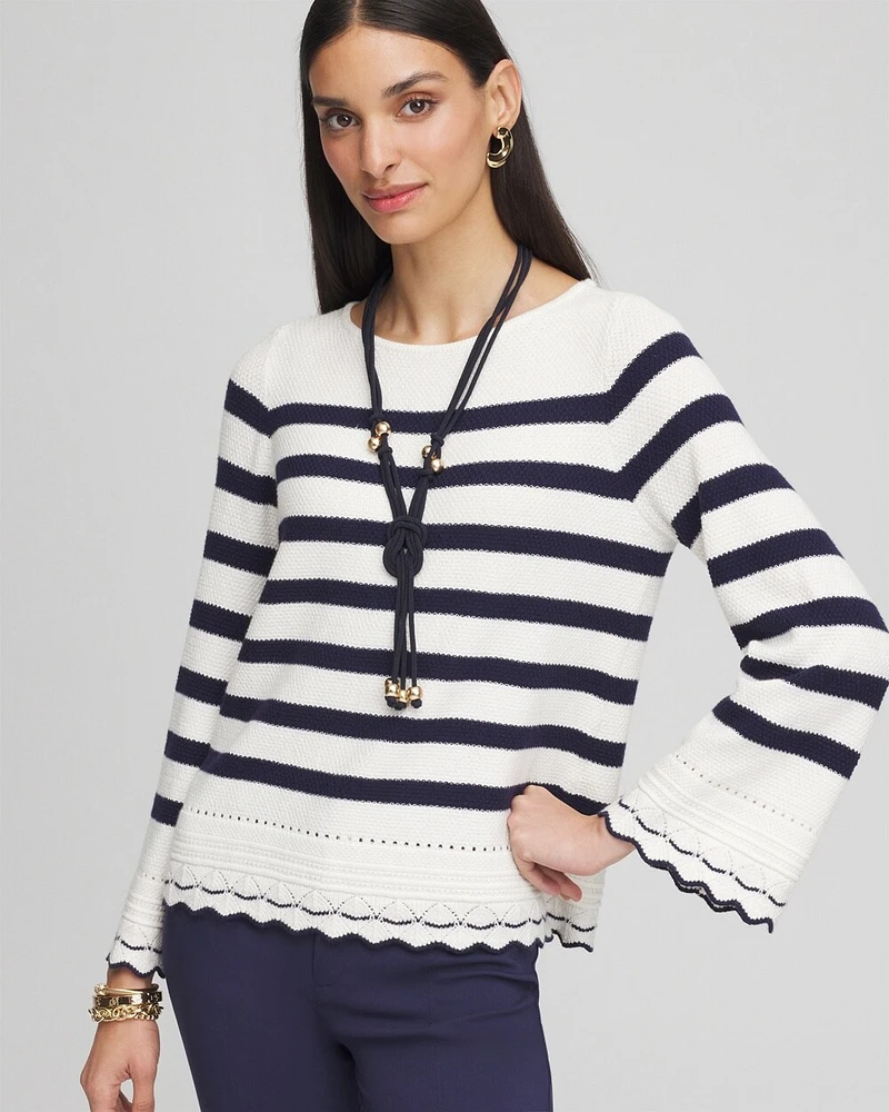 Striped Eyelet Pointelle Pullover Sweater