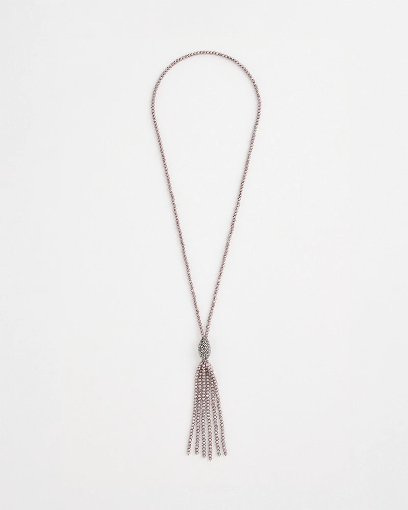 Purple Beaded Tassel Necklace