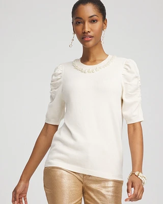 Ruched Sleeves Cashmere Blend Sweater