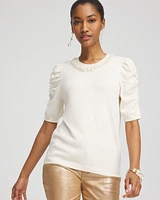 Ruched Sleeves Cashmere Blend Sweater