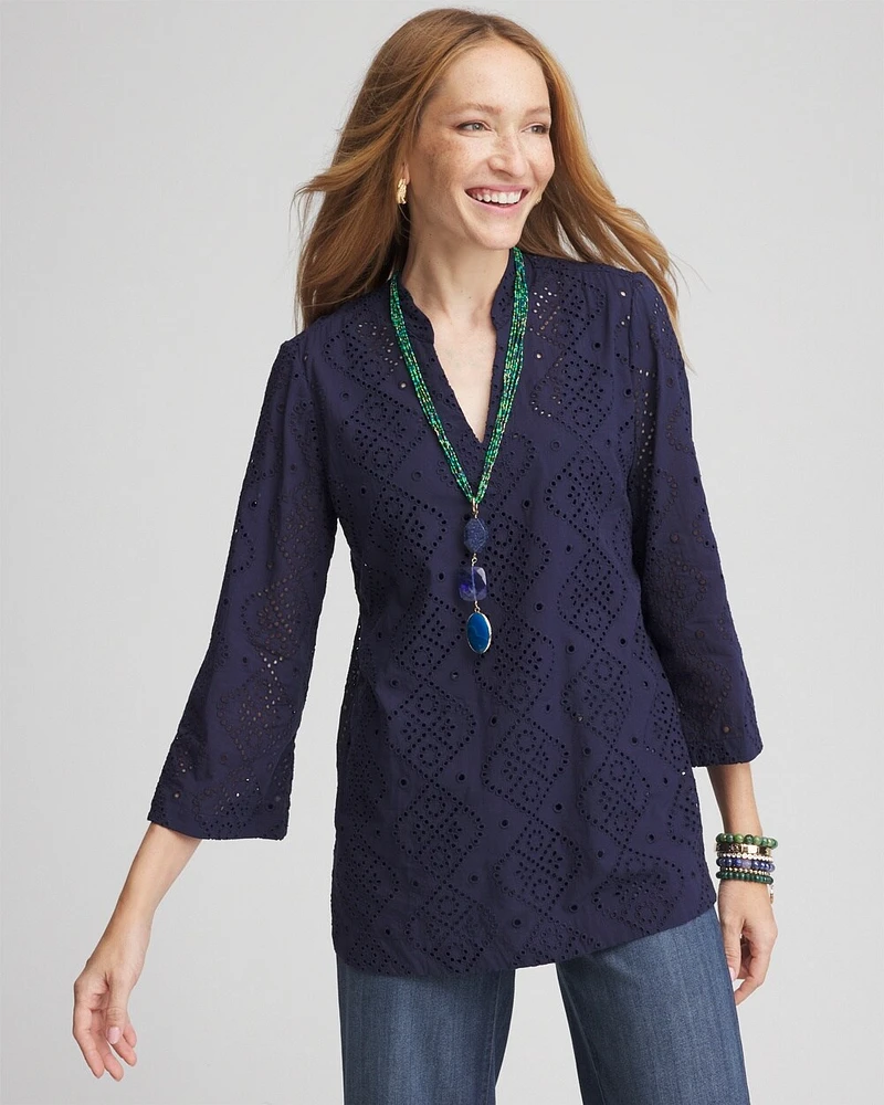 Poplin Eyelet V-Neck Tunic