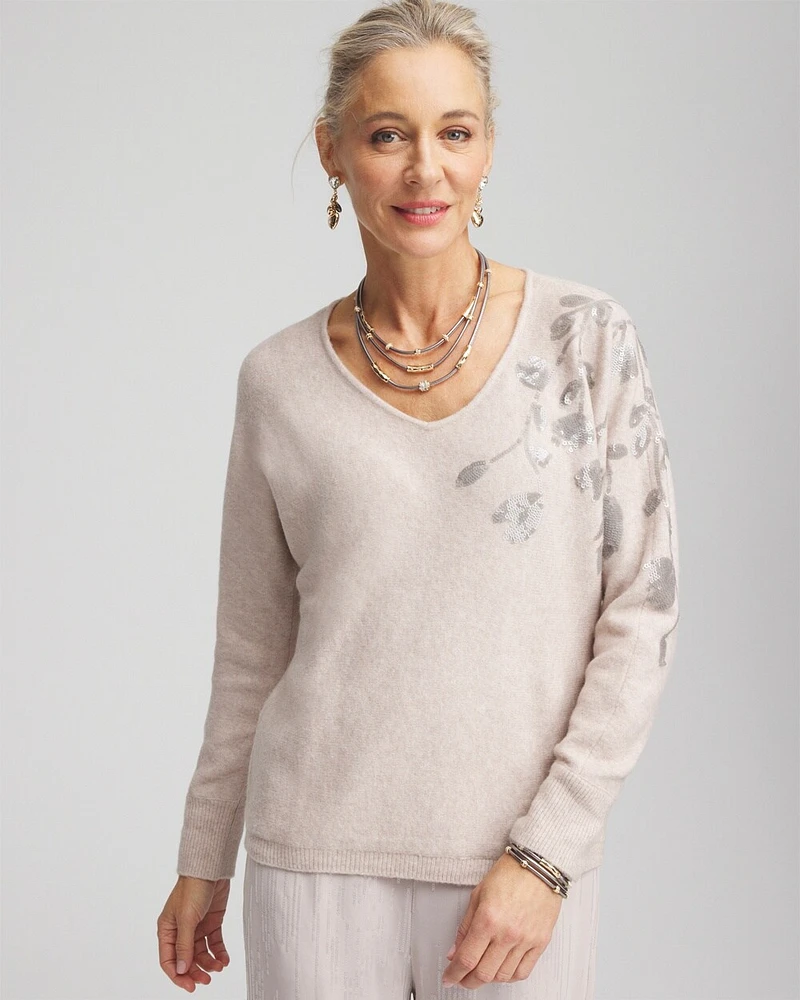 Sequin V-Neck Pullover Sweater