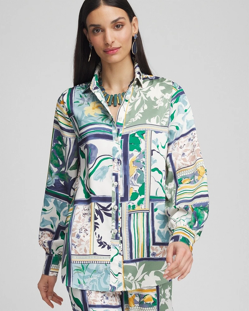 Faux Silk Patchwork Print Shirt