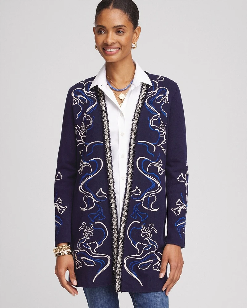 Open-Front Embroidered Cardigan