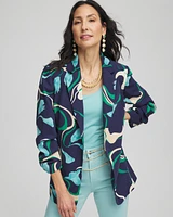 Notched-Lapel Ruched Sleeve Blazer