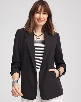 Notched-Lapel Ruched Sleeve Blazer