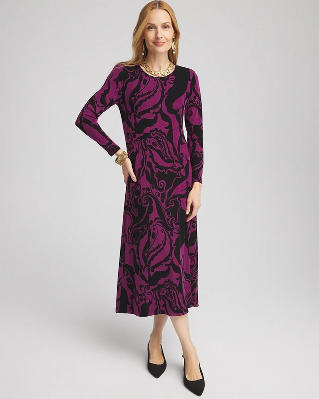 midi wrap dresses for women Blue Floral Wrap Midi Dress - Long Sleeve Dresses